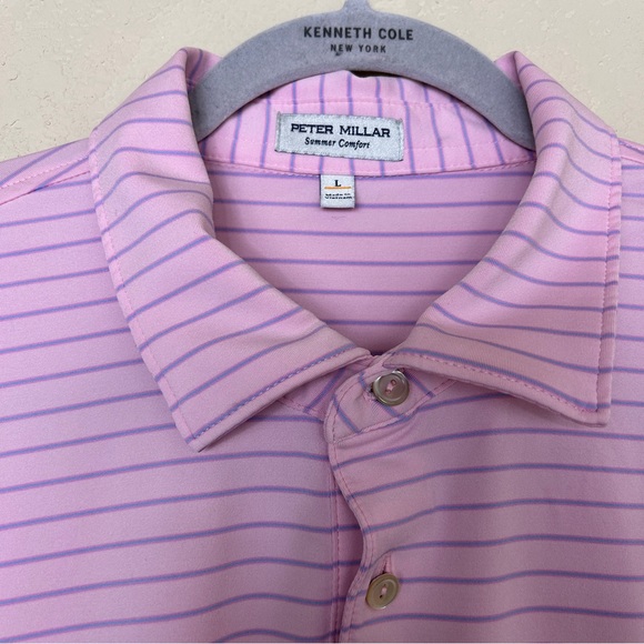Peter Millar Summer Comfort Golf Polo Size L. Pink striped - Picture 3 of 7